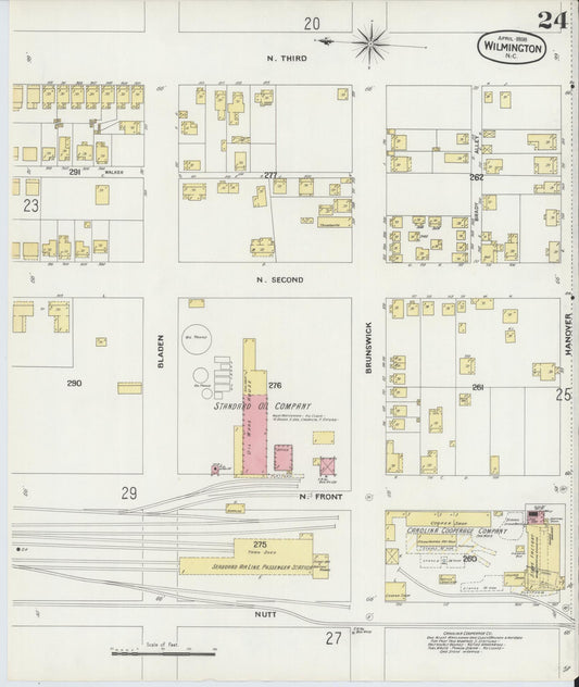 Sanborn Fire Insurance Map from Wilmington, New Hanover County, North Carolina (1898), Sheet #0024 - Historic Sanborn Fire Insurance Map Print, vintage old map wall art, antique decor, genealogy gift, North Carolina North Carolina map
