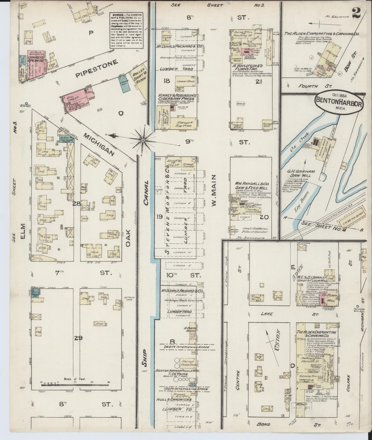 Sanborn Fire Insurance Map from Benton Harbor, Berrien County, Michigan (1884), Sheet #0002 - Complete Map Set gallery image, historic Sanborn map, vintage wall art, Michigan Michigan