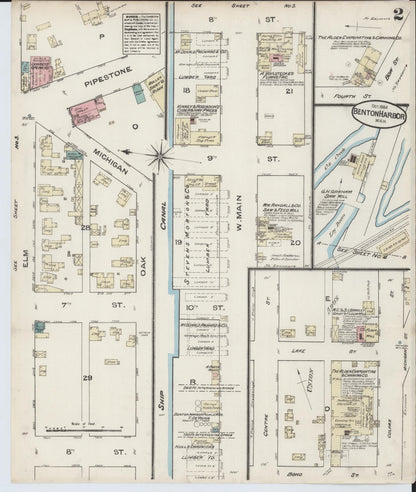 Sanborn Fire Insurance Map from Benton Harbor, Berrien County, Michigan (1884), Sheet #0002 - Complete Map Set gallery image, historic Sanborn map, vintage wall art, Michigan Michigan