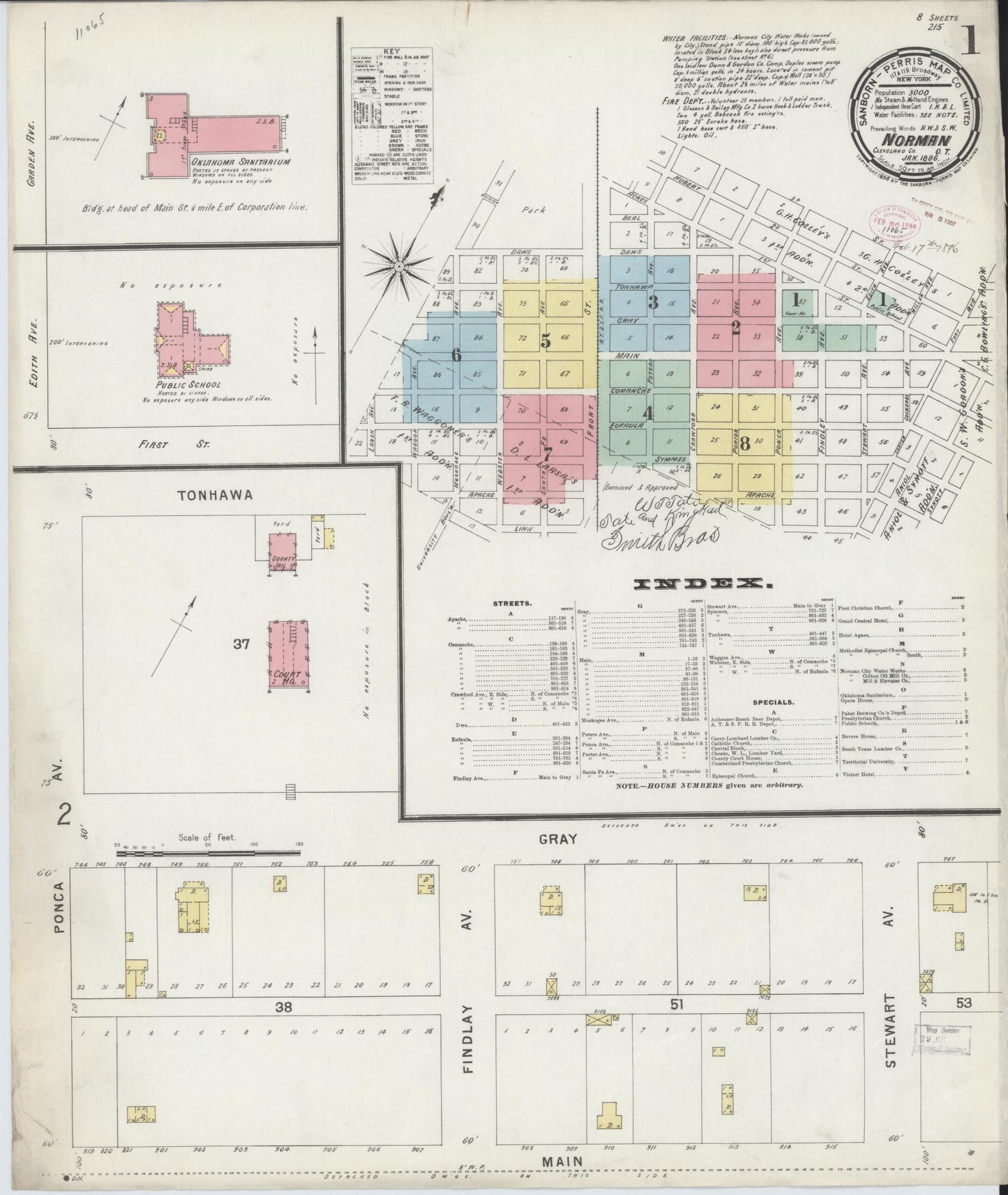 Sanborn Fire Insurance Map from Norman, Cleveland County, Oklahoma (1896), Sheet #0001 - Complete Map Set gallery image, historic Sanborn map, vintage wall art, Oklahoma Oklahoma