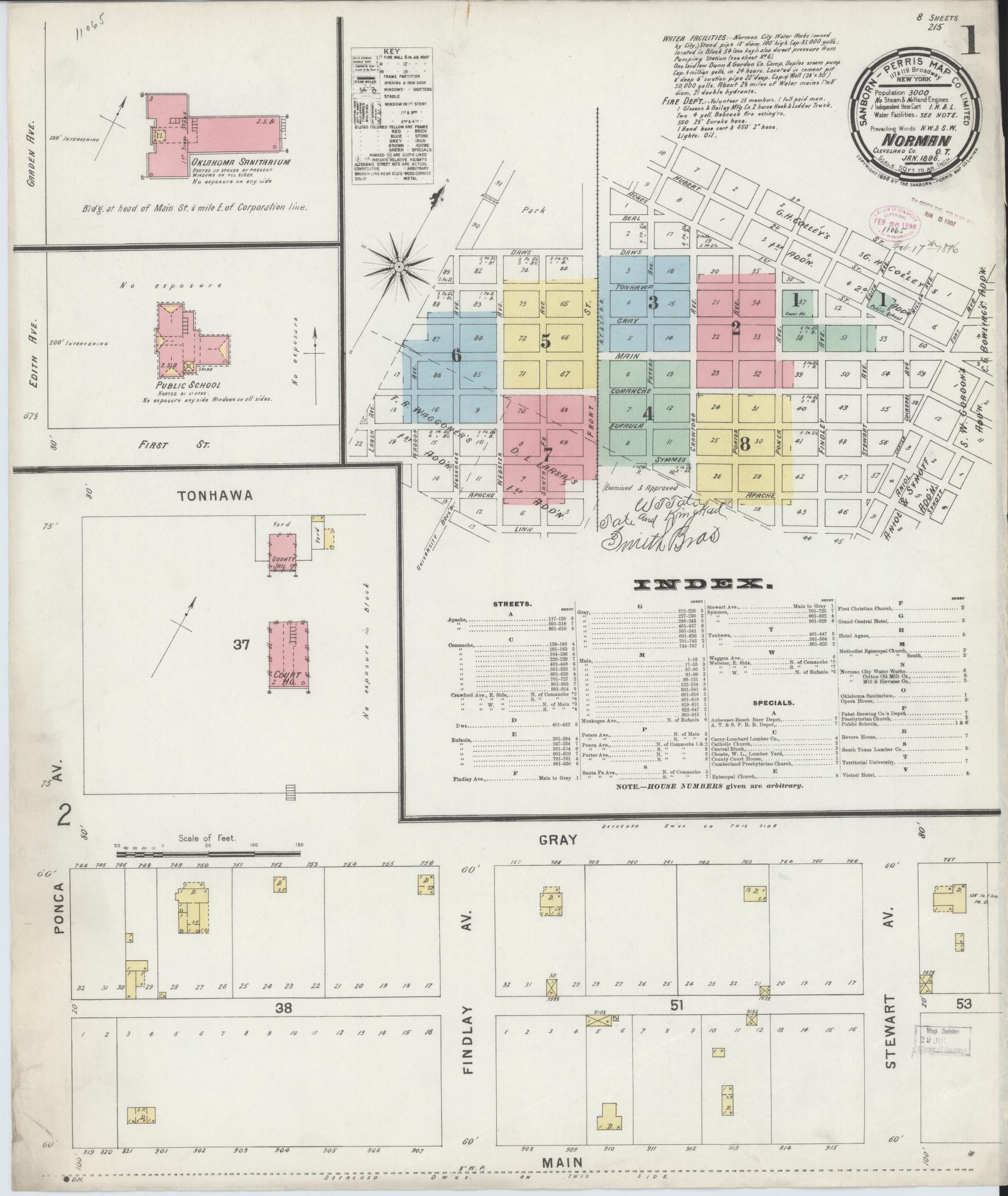 Sanborn Fire Insurance Map from Norman, Cleveland County, Oklahoma (1896), Sheet #0001 - Complete Map Set gallery image, historic Sanborn map, vintage wall art, Oklahoma Oklahoma