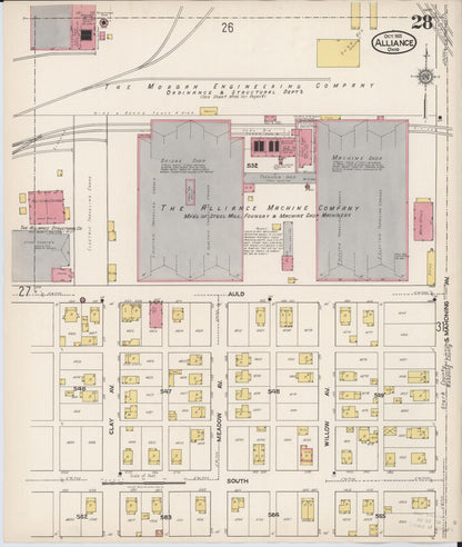 Sanborn Fire Insurance Map from Alliance, Stark County, Ohio (1921), Sheet #0028 - Historic Sanborn Fire Insurance Map Print, vintage old map wall art, antique decor, genealogy gift, Ohio Ohio map