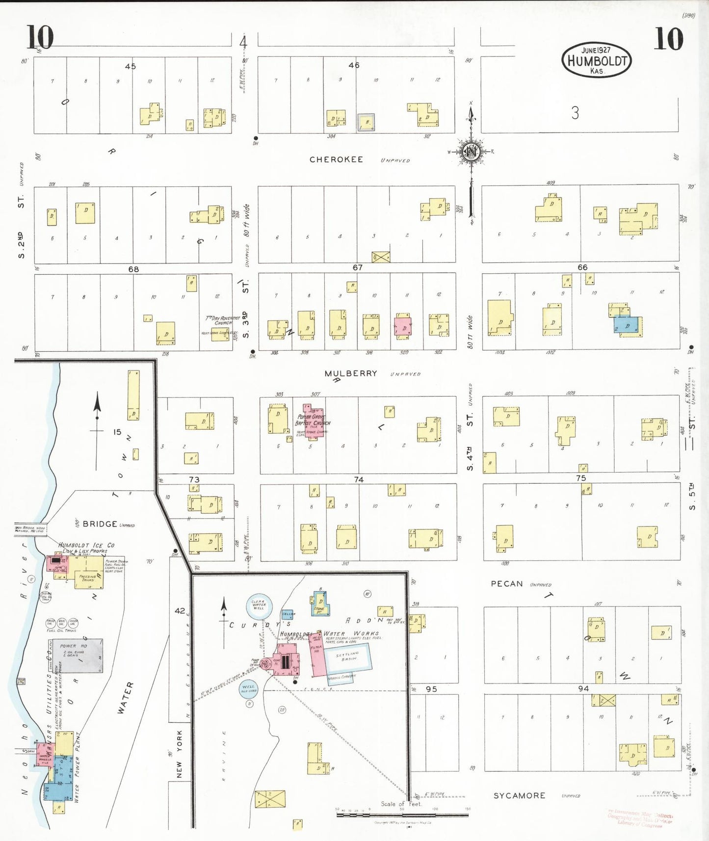 Sanborn Fire Insurance Map from Humboldt, Allen County, Kansas (1927), Sheet #0010 - Complete Map Set gallery image, historic Sanborn map, vintage wall art, Kansas Kansas