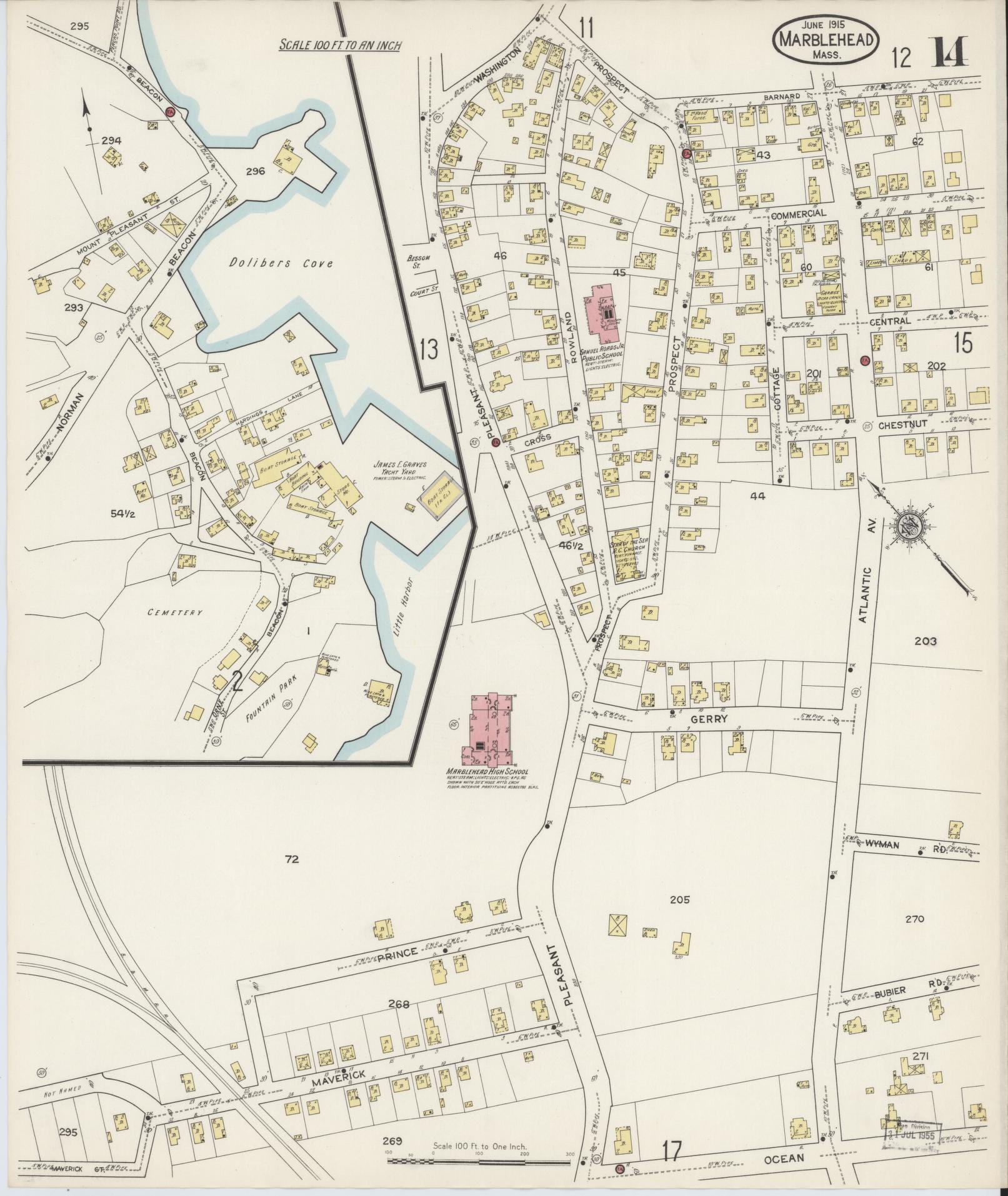 Sanborn Fire Insurance Map from Marblehead, Essex County, Massachusetts (1915), Sheet #0014 - Historic Sanborn Fire Insurance Map Print, vintage old map wall art, antique decor, genealogy gift, Massachusetts Massachusetts map