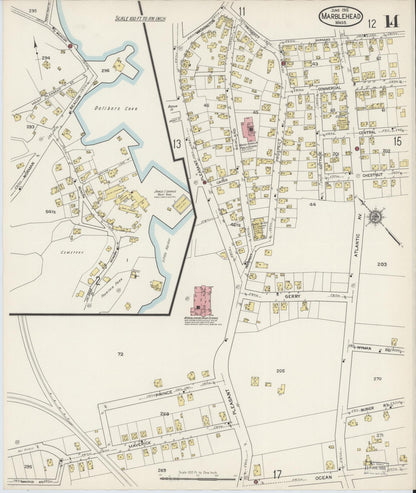 Sanborn Fire Insurance Map from Marblehead, Essex County, Massachusetts (1915), Sheet #0014 - Historic Sanborn Fire Insurance Map Print, vintage old map wall art, antique decor, genealogy gift, Massachusetts Massachusetts map
