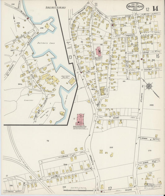 Sanborn Fire Insurance Map from Marblehead, Essex County, Massachusetts (1915), Sheet #0014 - Historic Sanborn Fire Insurance Map Print, vintage old map wall art, antique decor, genealogy gift, Massachusetts Massachusetts map