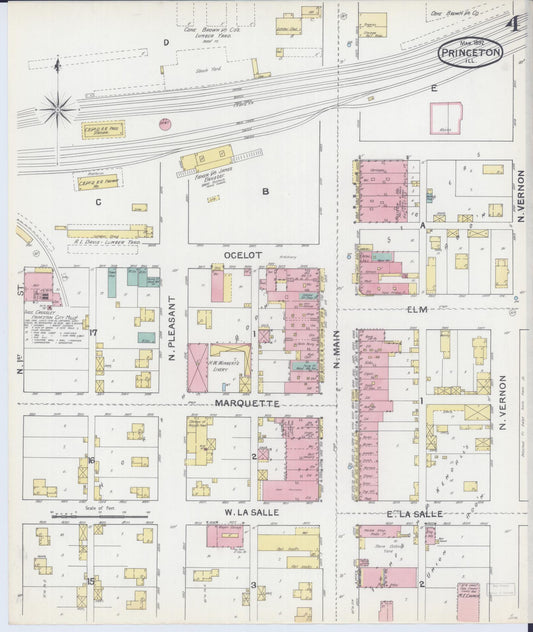 Sanborn Fire Insurance Map from Princeton, Bureau County, Illinois (1892), Sheet #0004 - Historic Sanborn Fire Insurance Map Print, vintage old map wall art, antique decor, genealogy gift, Illinois Illinois map