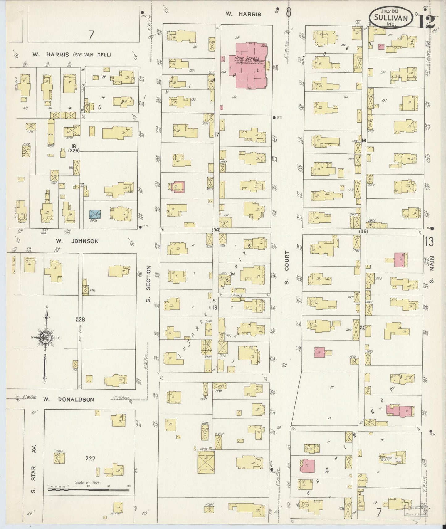 Sanborn Fire Insurance Map from Sullivan, Sullivan County, Indiana (1913), Sheet #0012 - Historic Sanborn Fire Insurance Map Print, vintage old map wall art, antique decor, genealogy gift, Indiana Indiana map