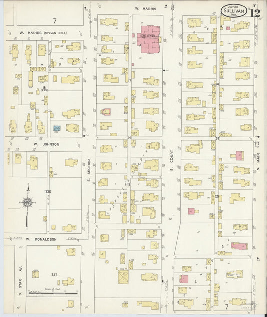 Sanborn Fire Insurance Map from Sullivan, Sullivan County, Indiana (1913), Sheet #0012 - Historic Sanborn Fire Insurance Map Print, vintage old map wall art, antique decor, genealogy gift, Indiana Indiana map