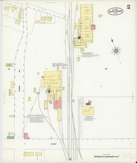 Sanborn Fire Insurance Map from South Pittsburg, Marion County, Tennessee (1907), Sheet #0002 - Historic Sanborn Fire Insurance Map Print, vintage old map wall art, antique decor, genealogy gift, Tennessee Tennessee map