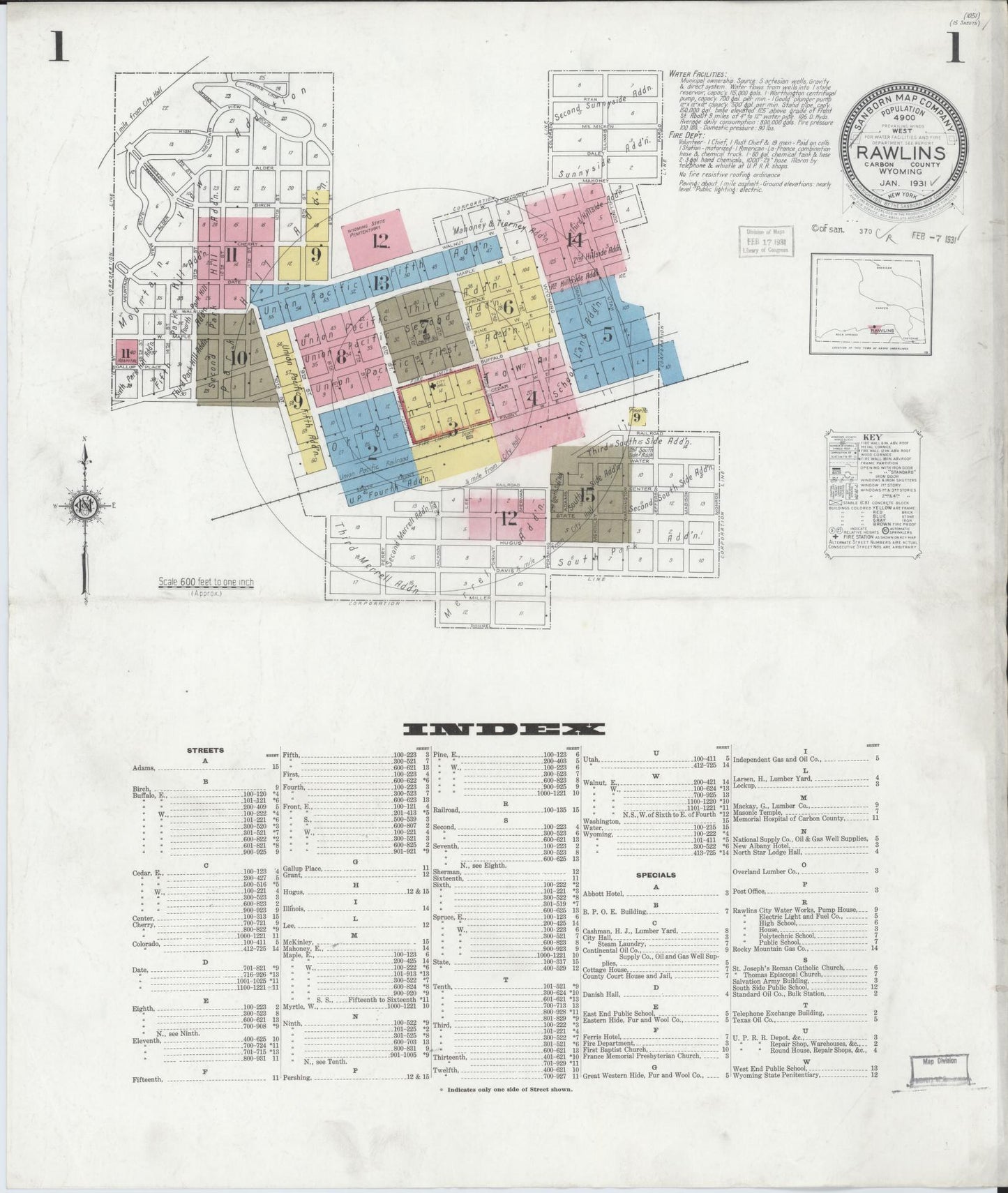 Sanborn Fire Insurance Map from Rawlins, Carbon County, Wyoming. (1931) – Historic Sanborn Fire Insurance Map Print