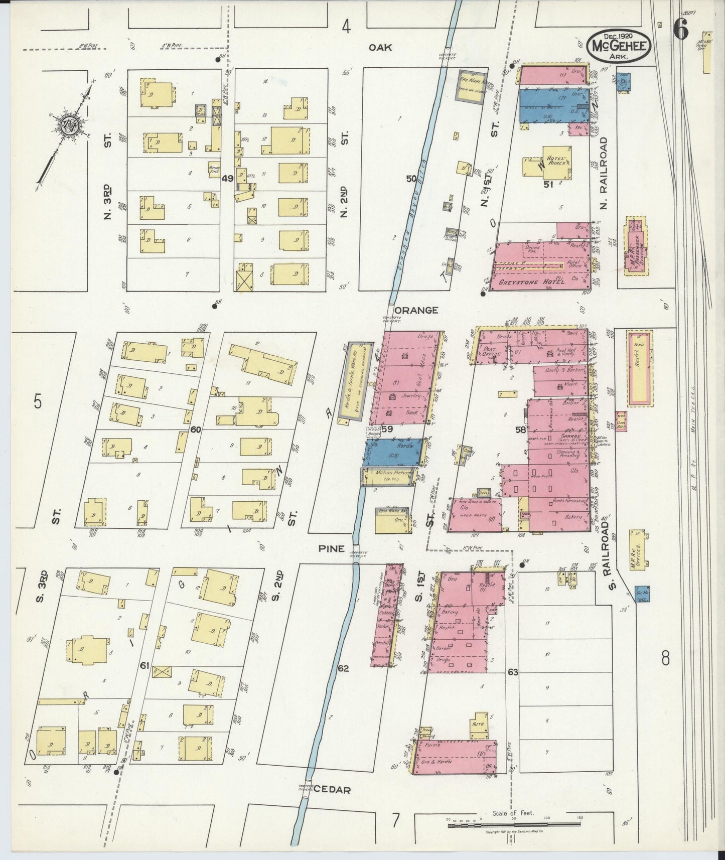 Sanborn Fire Insurance Map from McGehee, Desha County, Arkansas (1920), Sheet #0006 - Historic Sanborn Fire Insurance Map Print, vintage old map wall art, antique decor, genealogy gift, Arkansas Arkansas map