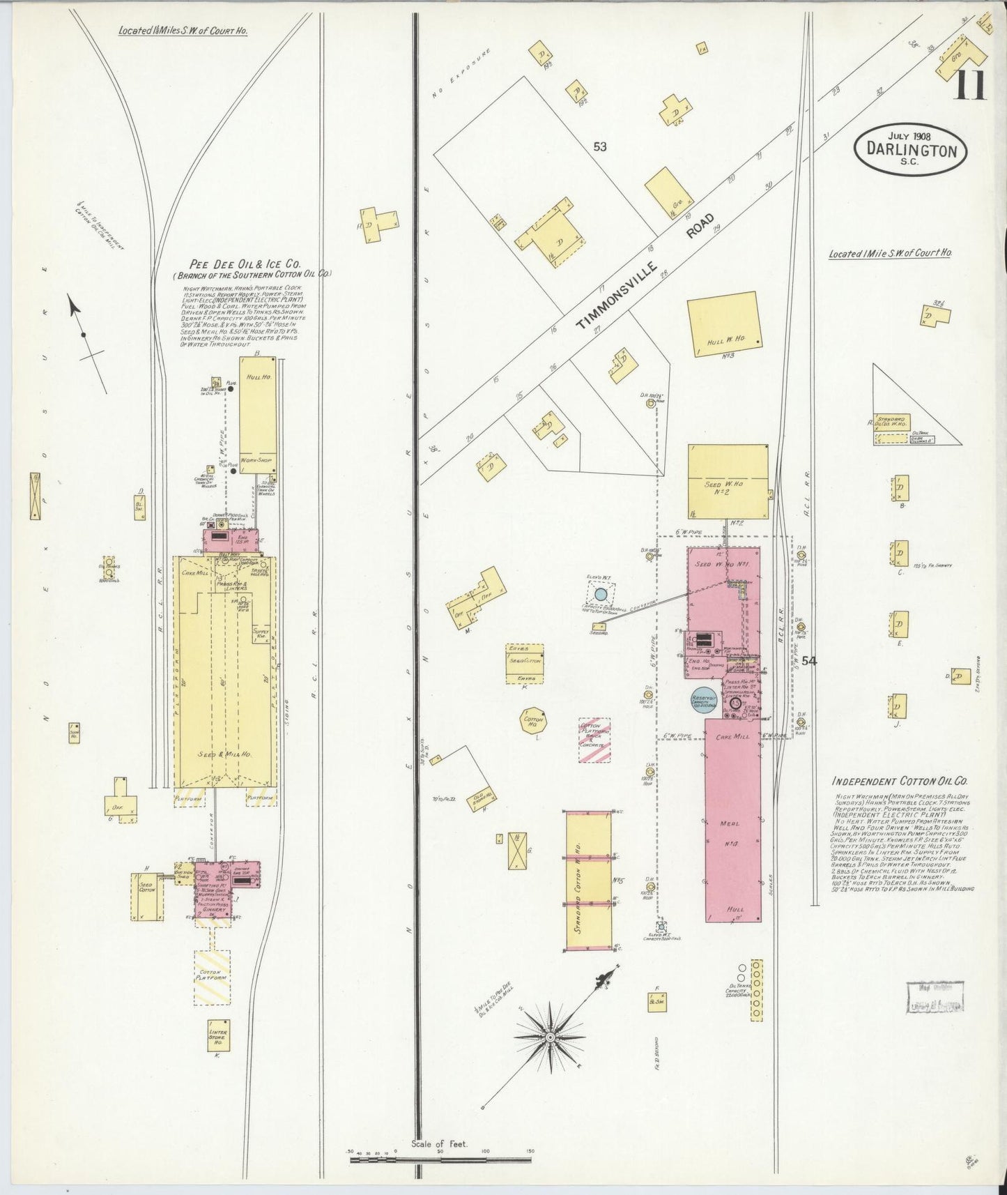 Sanborn Fire Insurance Map from Darlington, Darlington County, South Carolina (1908), Sheet #0011 - Complete Map Set gallery image, historic Sanborn map, vintage wall art, South Carolina South Carolina