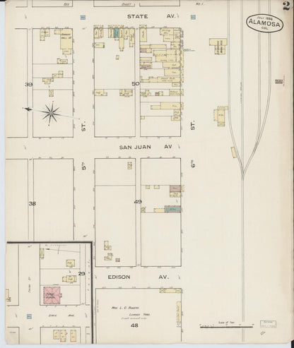 Sanborn Fire Insurance Map from Alamosa, Alamosa County, Colorado (1886), Sheet #0002 - Complete Map Set gallery image, historic Sanborn map, vintage wall art, Colorado Colorado