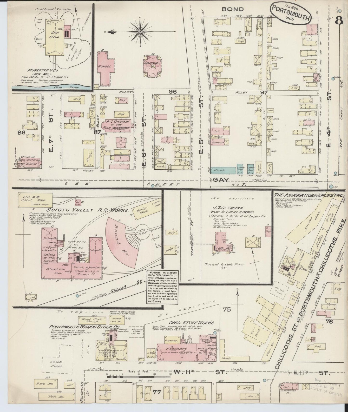 Sanborn Fire Insurance Map from Portsmouth, Scioto County, Ohio (1884), Sheet #0008 - Historic Sanborn Fire Insurance Map Print, vintage old map wall art, antique decor, genealogy gift, Ohio Ohio map