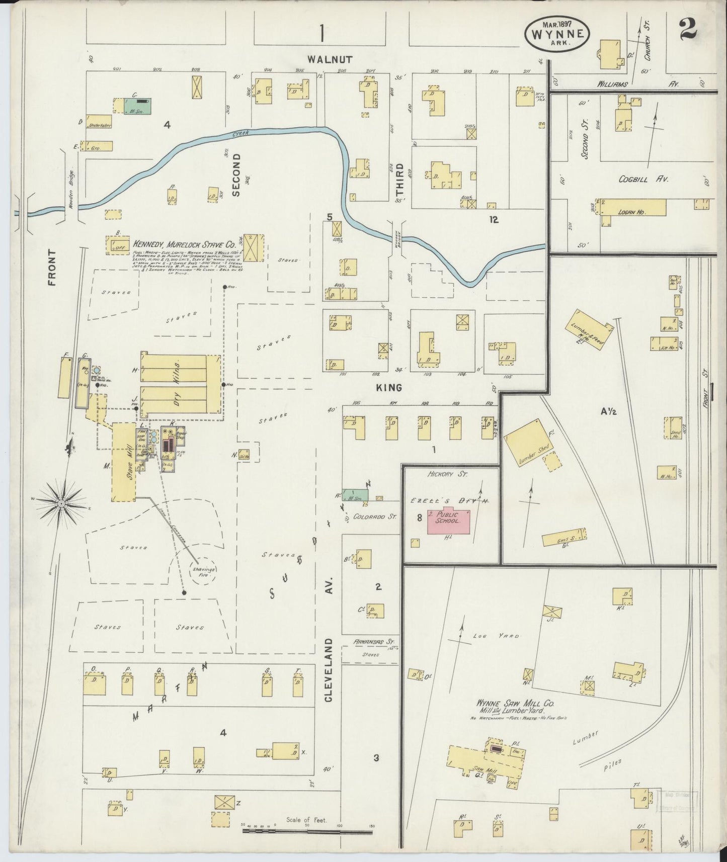 Sanborn Fire Insurance Map from Wynne, Cross County, Arkansas (1897), Sheet #0002 - Complete Map Set gallery image, historic Sanborn map, vintage wall art, Arkansas Arkansas
