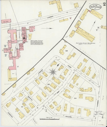 Sanborn Fire Insurance Map from Brattleboro, Windham County, Vermont (1906), Sheet #0002 - Complete Map Set gallery image, historic Sanborn map, vintage wall art, Vermont Vermont