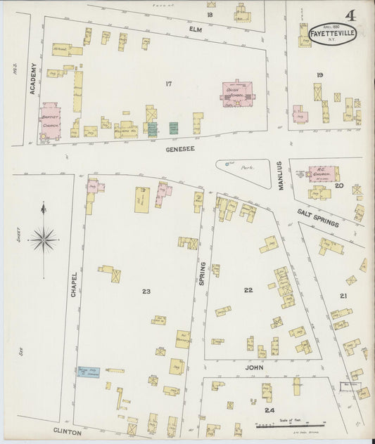 Sanborn Fire Insurance Map from Fayetteville, Onondaga County, New York (1890), Sheet #0004 - Historic Sanborn Fire Insurance Map Print, vintage old map wall art, antique decor, genealogy gift, New York New York map