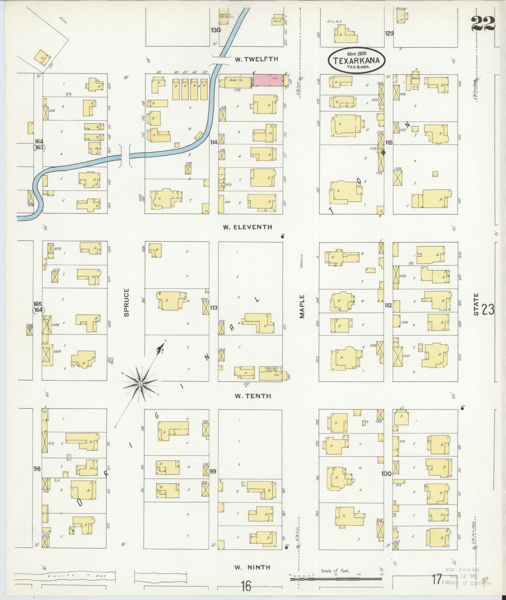Sanborn Fire Insurance Map from Texarkana, Bowie County, Texas (1909), Sheet #0022 - Complete Map Set gallery image, historic Sanborn map, vintage wall art, Texas Texas
