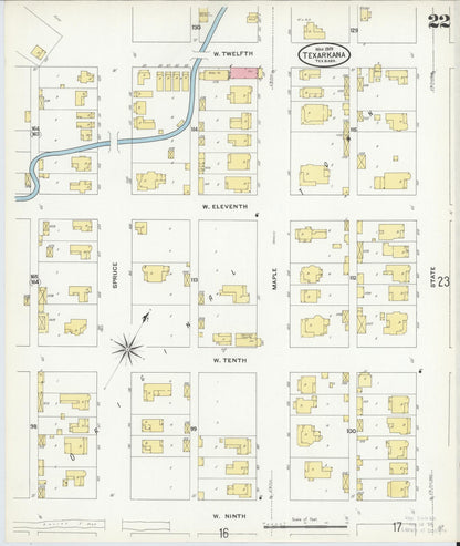Sanborn Fire Insurance Map from Texarkana, Bowie County, Texas (1909), Sheet #0022 - Complete Map Set gallery image, historic Sanborn map, vintage wall art, Texas Texas