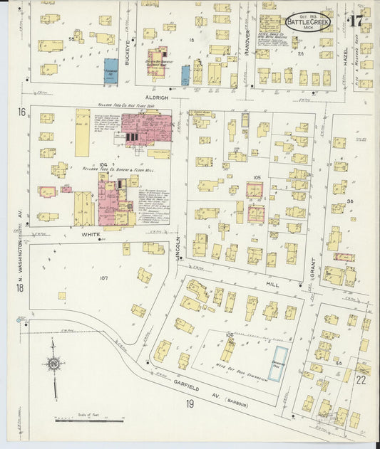 Sanborn Fire Insurance Map from Battle Creek, Calhoun County, Michigan (1913), Sheet #0017 - Historic Sanborn Fire Insurance Map Print, vintage old map wall art, antique decor, genealogy gift, Michigan Michigan map