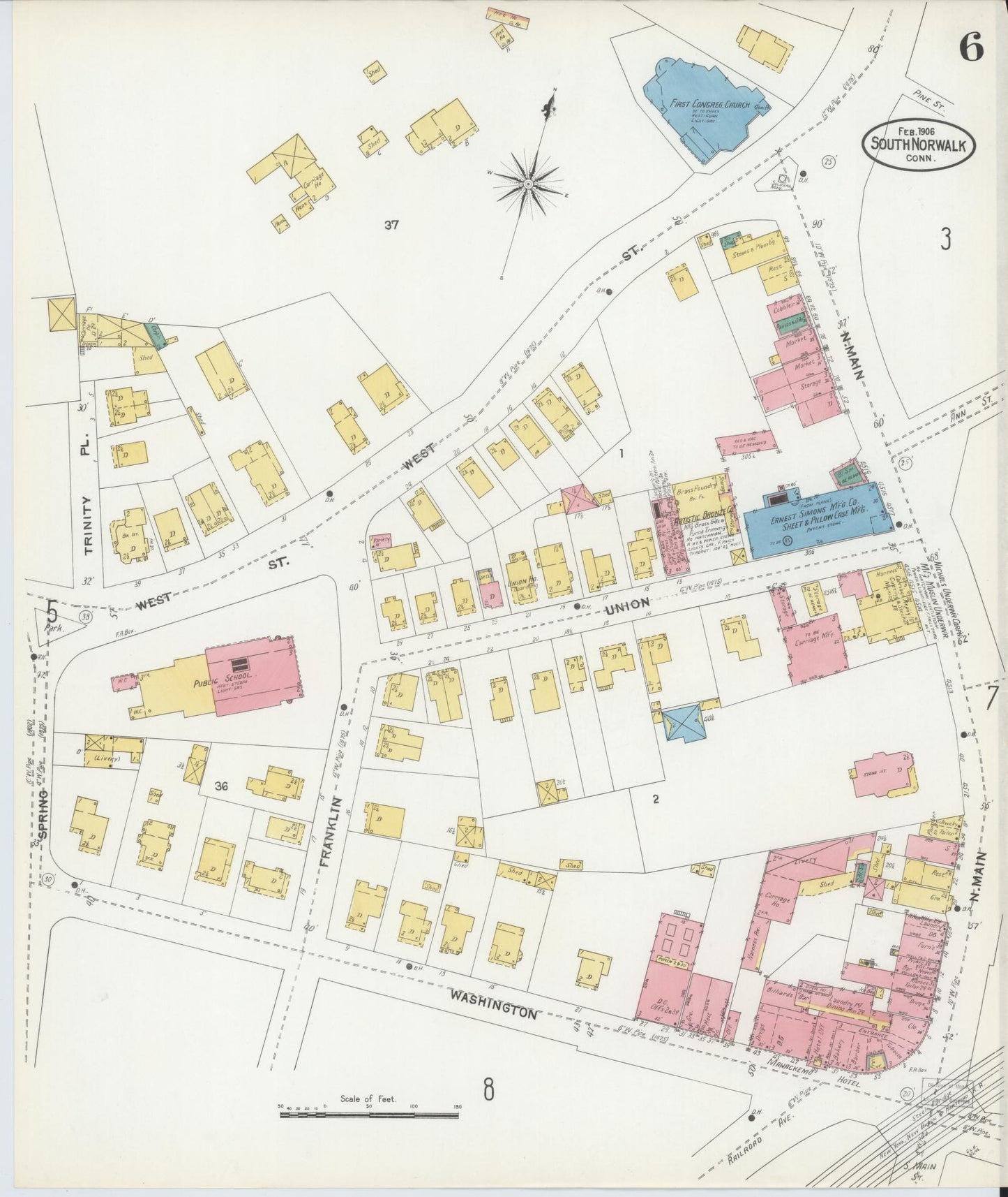 Sanborn Fire Insurance Map from South Norwalk, Fairfield County, Connecticut (1906), Sheet #0006 - Complete Map Set gallery image, historic Sanborn map, vintage wall art, Connecticut Connecticut