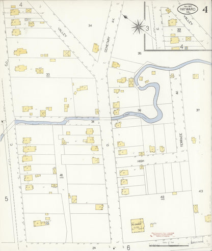 Sanborn Fire Insurance Map from Hayward, Alameda County, California (1907), Sheet #0004 - Complete Map Set gallery image, historic Sanborn map, vintage wall art, California California