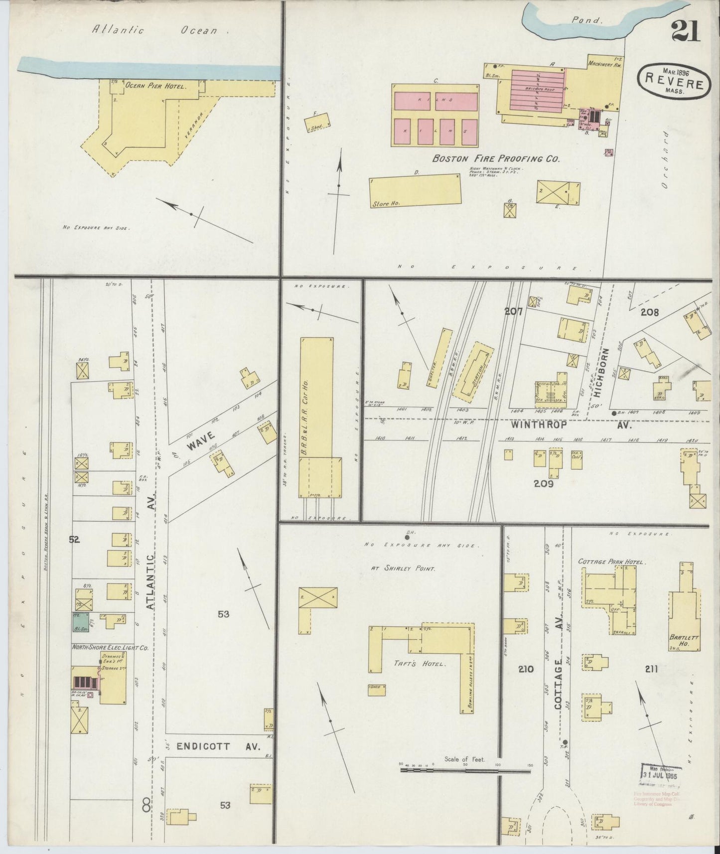 Sanborn Fire Insurance Map from Revere, Suffolk County, Massachusetts (1896), Sheet #0021 - Historic Sanborn Fire Insurance Map Print, vintage old map wall art, antique decor, genealogy gift, Massachusetts Massachusetts map