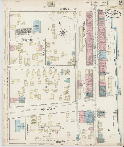 Sanborn Fire Insurance Map from Augusta, Kennebec County, Maine (1884), Sheet #0002 - Complete Map Set gallery image, historic Sanborn map, vintage wall art, Maine Maine