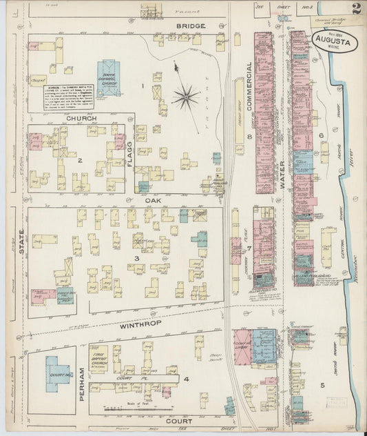 Sanborn Fire Insurance Map from Augusta, Kennebec County, Maine (1884), Sheet #0002 - Complete Map Set gallery image, historic Sanborn map, vintage wall art, Maine Maine