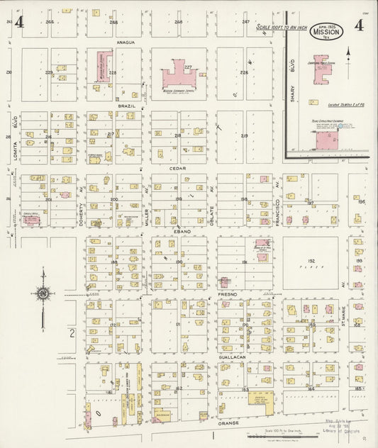 Sanborn Fire Insurance Map from Mission, Hidalgo County, Texas (1925), Sheet #0004 - Historic Sanborn Fire Insurance Map Print, vintage old map wall art, antique decor, genealogy gift, Texas Texas map