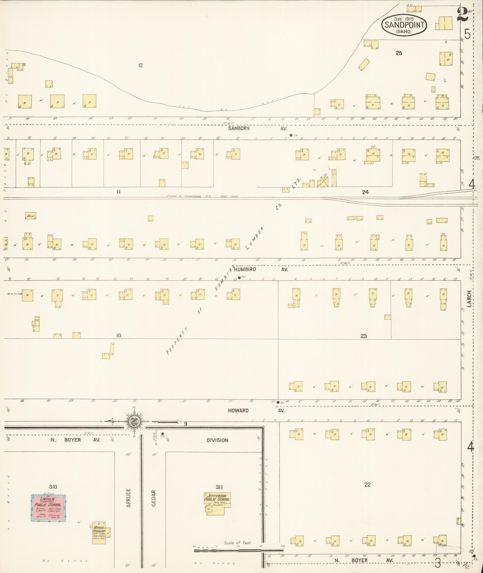 Sanborn Fire Insurance Map from Sandpoint, Bonner County, Idaho (1915), Sheet #0002 - Historic Sanborn Fire Insurance Map Print, vintage old map wall art, antique decor, genealogy gift, Idaho Idaho map