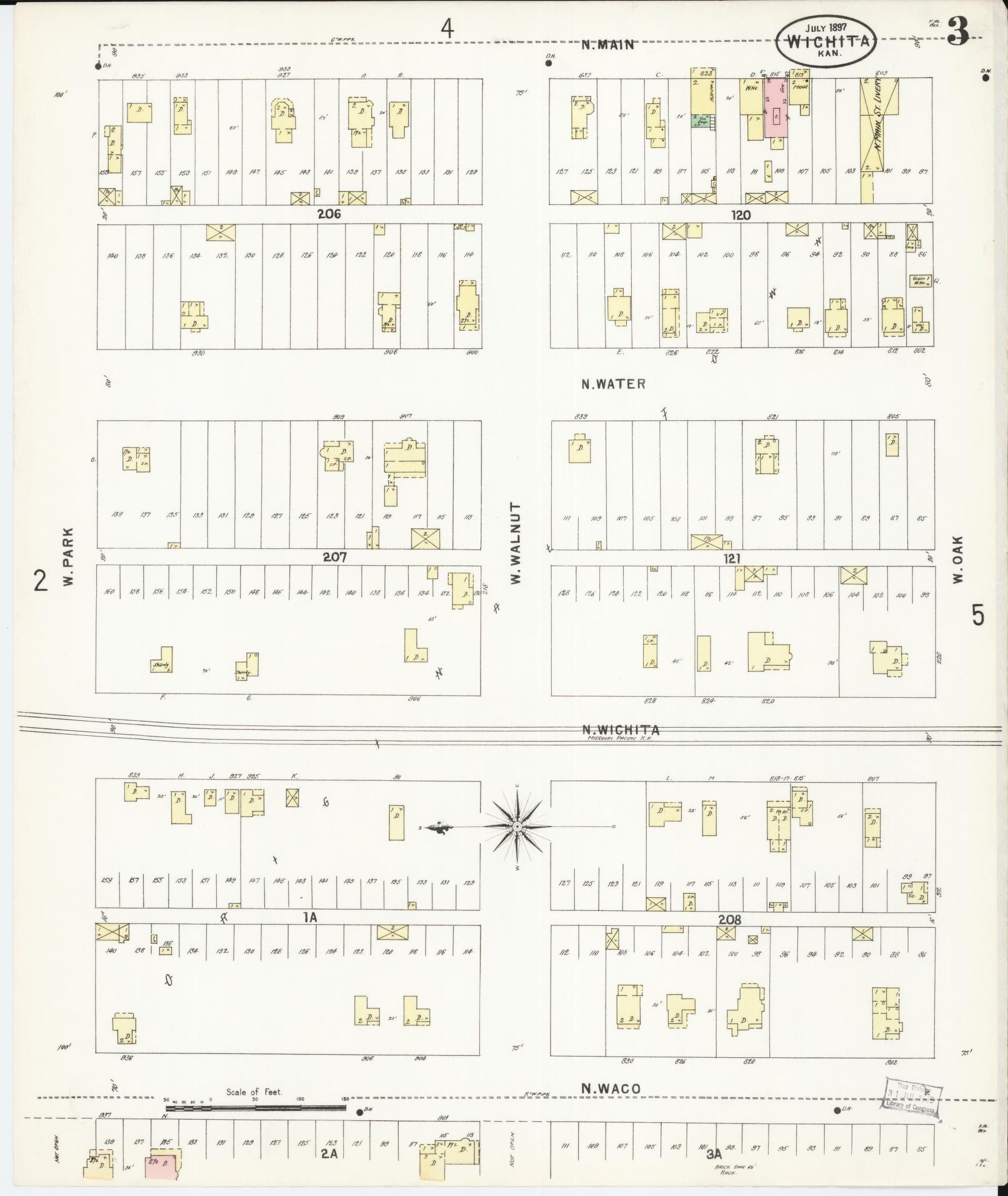 Sanborn Fire Insurance Map from Wichita, Sedgwick County, Kansas (1897), Sheet #0003 - Historic Sanborn Fire Insurance Map Print, vintage old map wall art, antique decor, genealogy gift, Kansas Kansas map