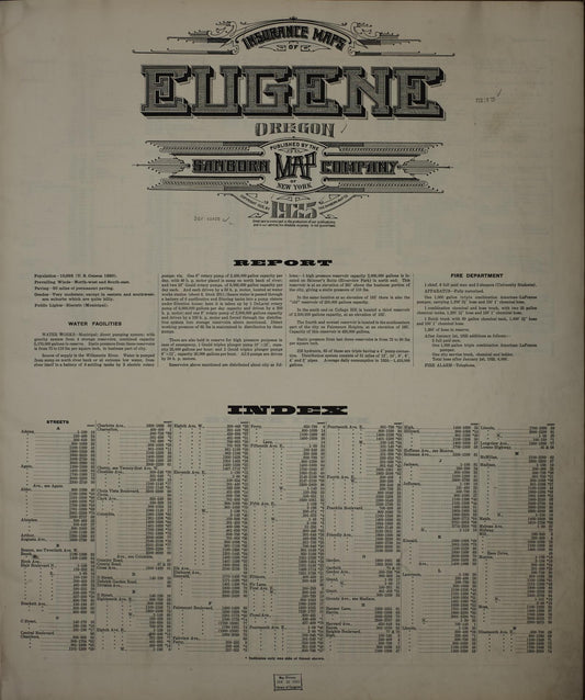 Sanborn Fire Insurance Map from Eugene, Lane County, Oregon (1925), Sheet #0001 - Historic Sanborn Fire Insurance Map Print, vintage old map wall art, antique decor, genealogy gift, Oregon Oregon map