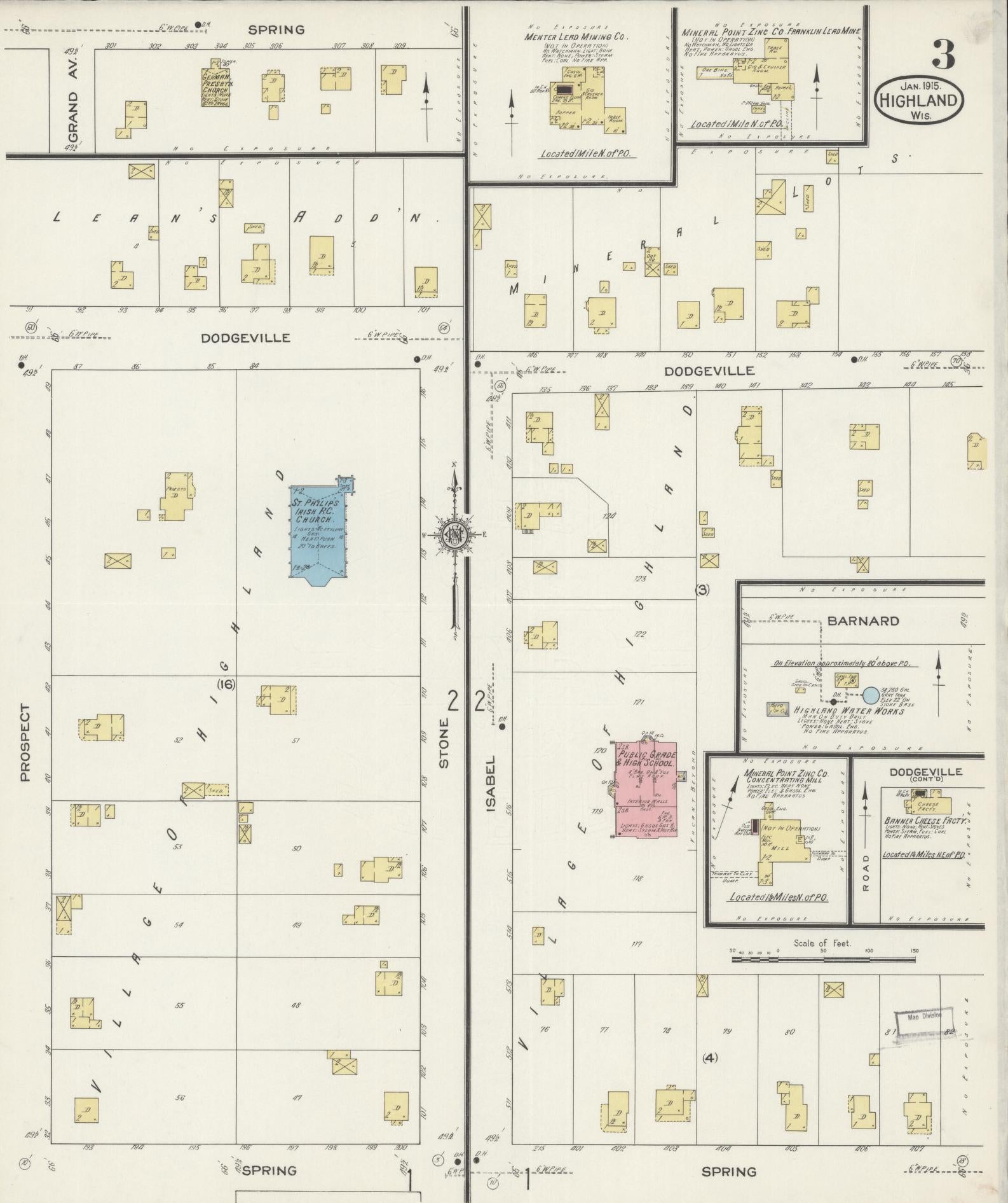 Sanborn Fire Insurance Map from Highland, Iowa County, Wisconsin (1915), Sheet #0003 - Complete Map Set gallery image, historic Sanborn map, vintage wall art, Wisconsin Wisconsin