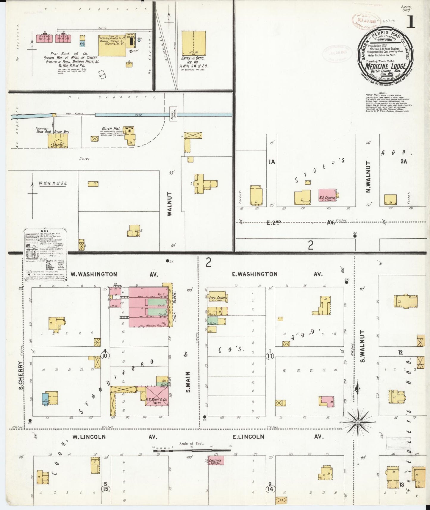 Sanborn Fire Insurance Map from Medicine Lodge, Barber County, Kansas (1899), Sheet #0001 - Historic Sanborn Fire Insurance Map Print, vintage old map wall art, antique decor, genealogy gift, Kansas Kansas map