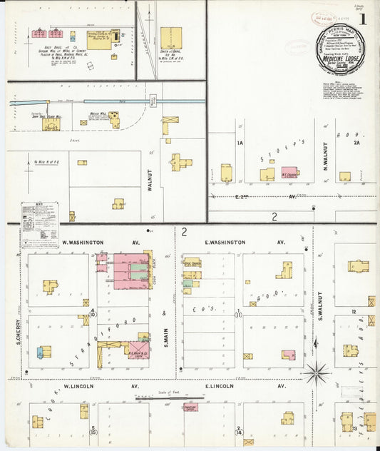 Sanborn Fire Insurance Map from Medicine Lodge, Barber County, Kansas (1899), Sheet #0001 - Historic Sanborn Fire Insurance Map Print, vintage old map wall art, antique decor, genealogy gift, Kansas Kansas map