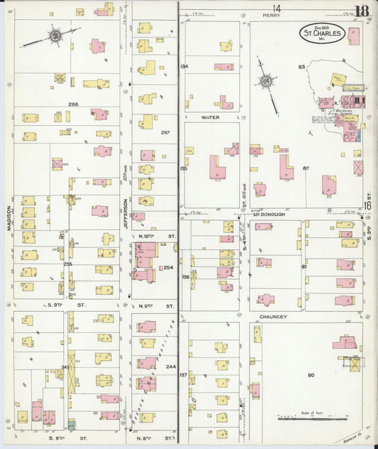 Sanborn Fire Insurance Map from Saint Charles, Saint Charles County, Missouri (1909), Sheet #0018 - Historic Sanborn Fire Insurance Map Print, vintage old map wall art, antique decor, genealogy gift, Missouri Missouri map