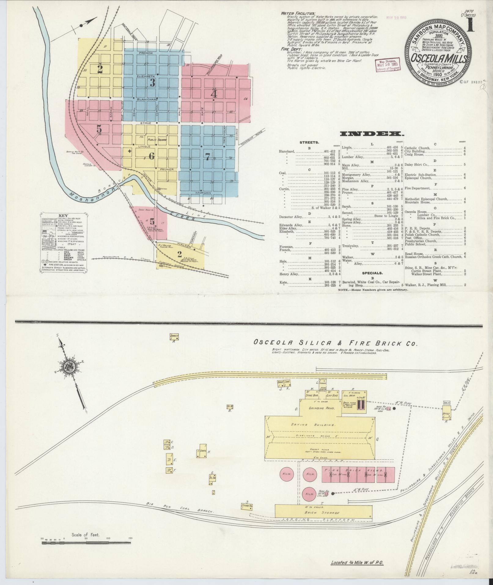 Sanborn Fire Insurance Map from Osceola Mills, Clearfield County, Pennsylvania (1910), Sheet #0001 - Complete Map Set gallery image, historic Sanborn map, vintage wall art, Pennsylvania Pennsylvania