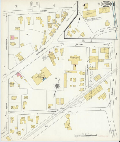 Sanborn Fire Insurance Map from Dedham, Norfolk County, Massachusetts (1917), Sheet #0006 - Historic Sanborn Fire Insurance Map Print, vintage old map wall art, antique decor, genealogy gift, Massachusetts Massachusetts map