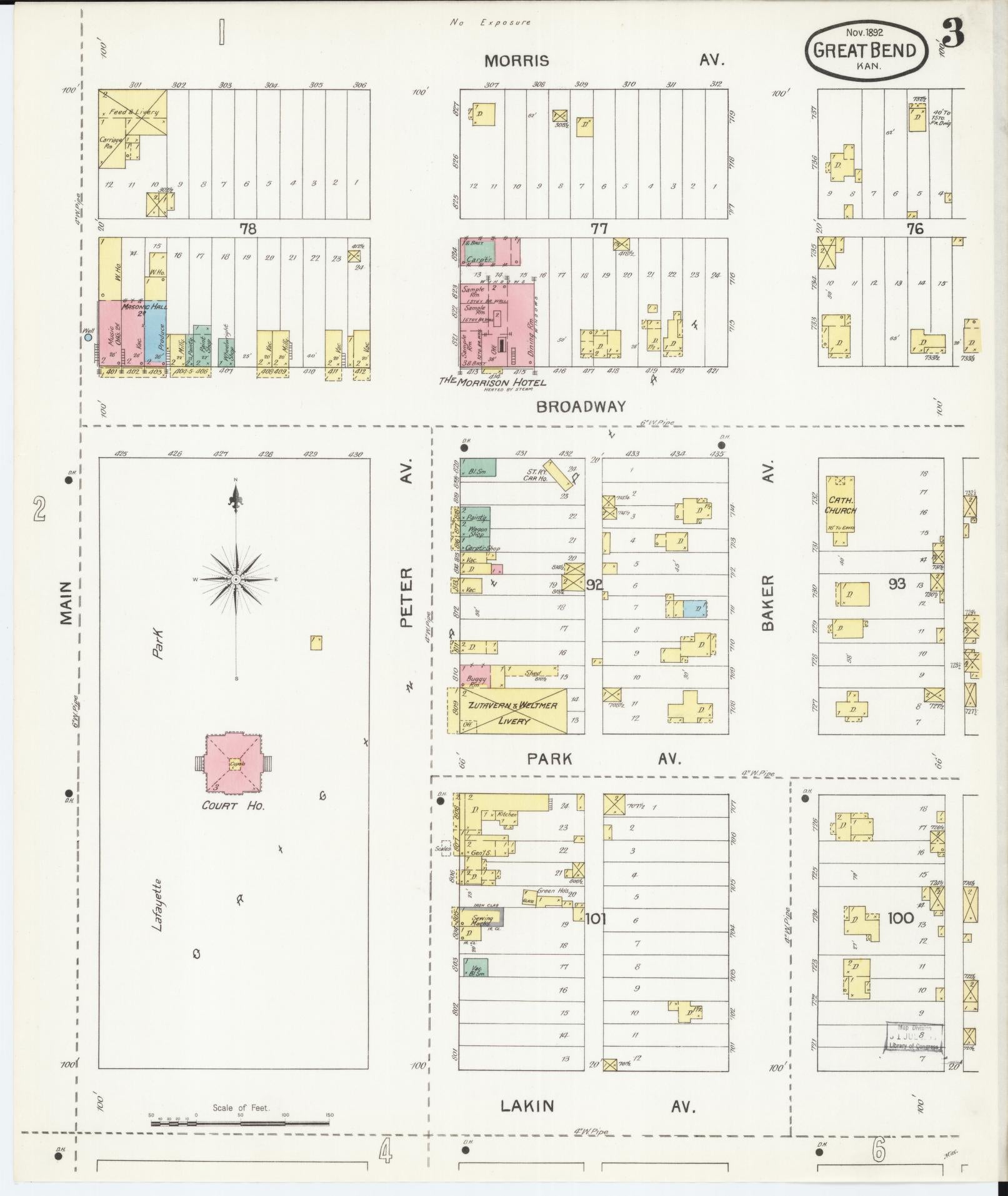 Sanborn Fire Insurance Map from Great Bend, Barton County, Kansas (1892), Sheet #0003 - Complete Map Set gallery image, historic Sanborn map, vintage wall art, Kansas Kansas