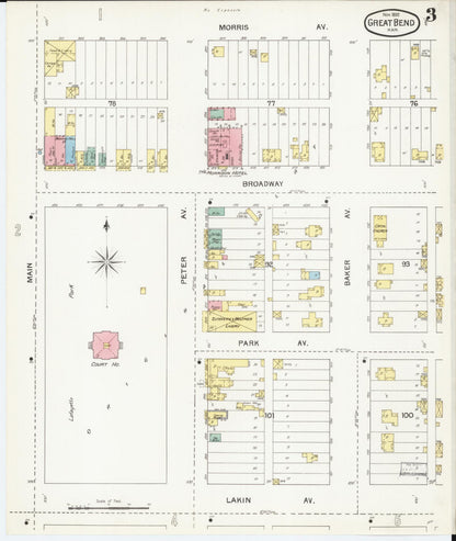 Sanborn Fire Insurance Map from Great Bend, Barton County, Kansas (1892), Sheet #0003 - Complete Map Set gallery image, historic Sanborn map, vintage wall art, Kansas Kansas