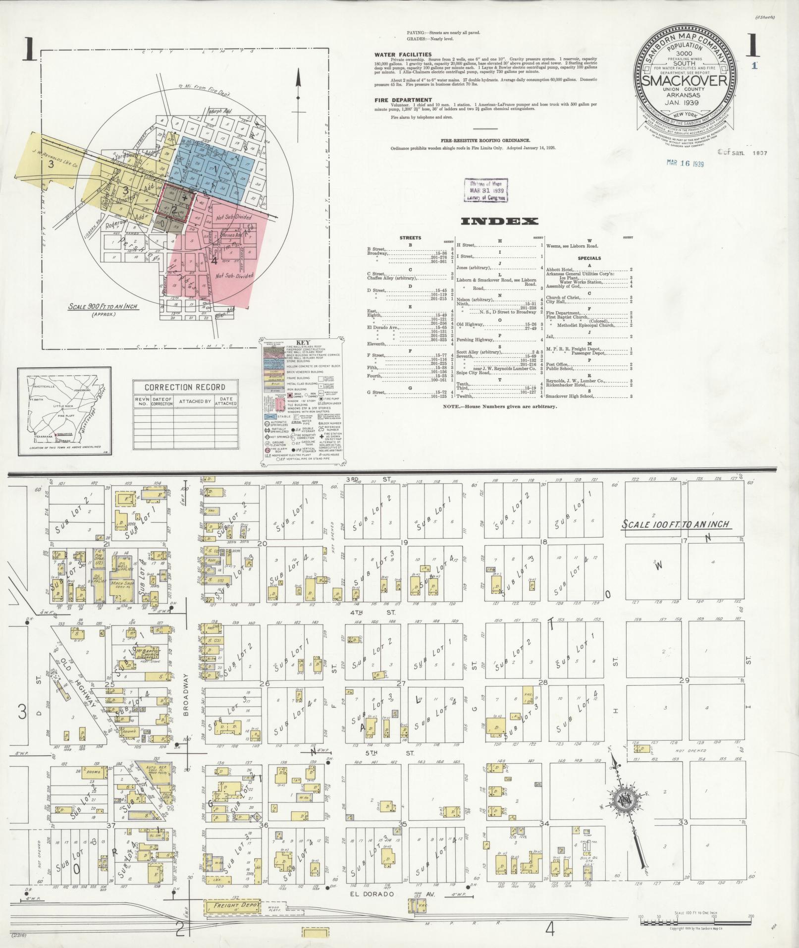 Sanborn Fire Insurance Map from Smackover, Union County, Arkansas (1939), Sheet #0001 - Complete Map Set gallery image, historic Sanborn map, vintage wall art, Arkansas Arkansas