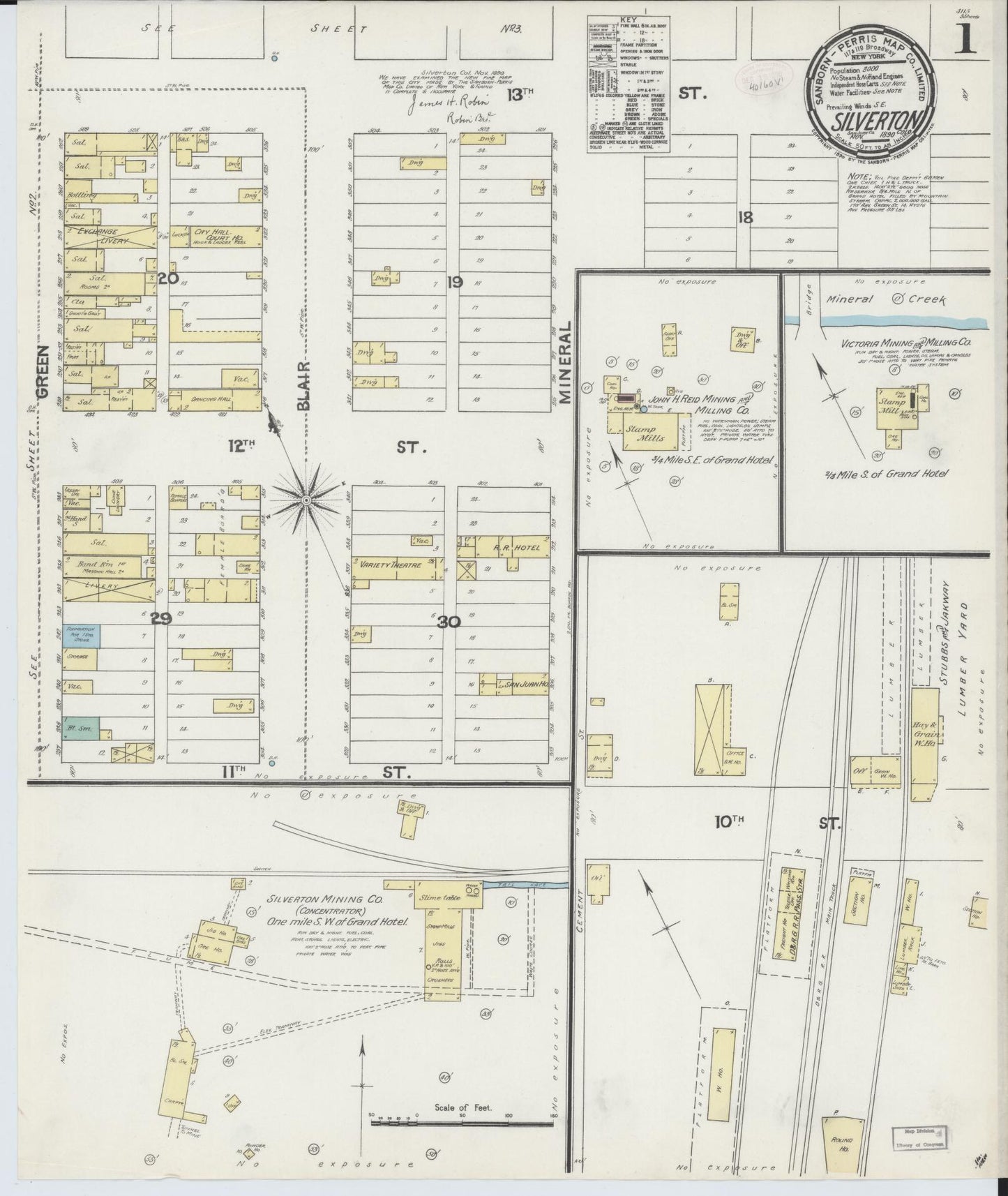 Sanborn Fire Insurance Map from Silverton, San Juan County, Colorado (1890), Sheet #0001 - Historic Sanborn Fire Insurance Map Print, vintage old map wall art, antique decor, genealogy gift, Colorado Colorado map