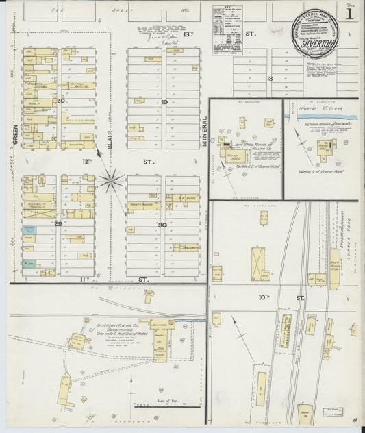 Sanborn Fire Insurance Map from Silverton, San Juan County, Colorado (1890), Sheet #0001 - Historic Sanborn Fire Insurance Map Print, vintage old map wall art, antique decor, genealogy gift, Colorado Colorado map