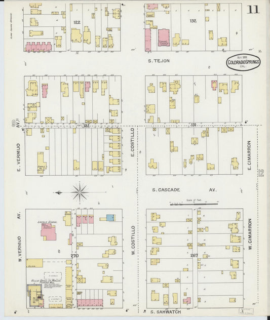Sanborn Fire Insurance Map from Colorado Springs, El Paso County, Colorado (1892), Sheet #0011 - Historic Sanborn Fire Insurance Map Print, vintage old map wall art, antique decor, genealogy gift, Colorado Colorado map