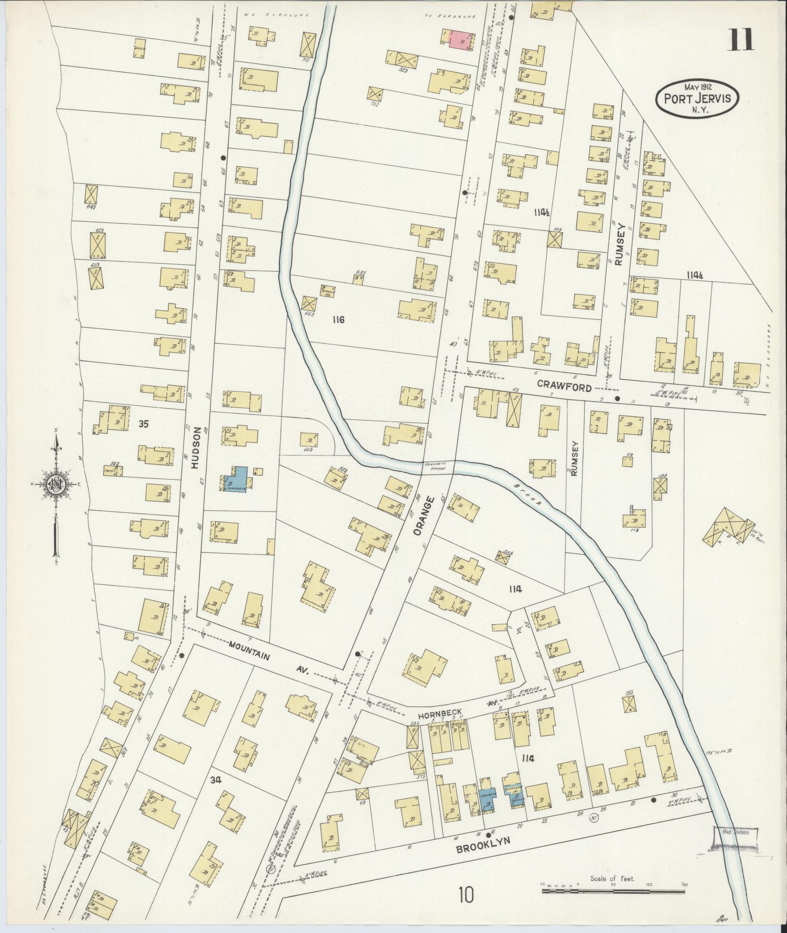 Sanborn Fire Insurance Map from Port Jervis, Orange County, New York (1912), Sheet #0011 - Complete Map Set gallery image, historic Sanborn map, vintage wall art, New York New York