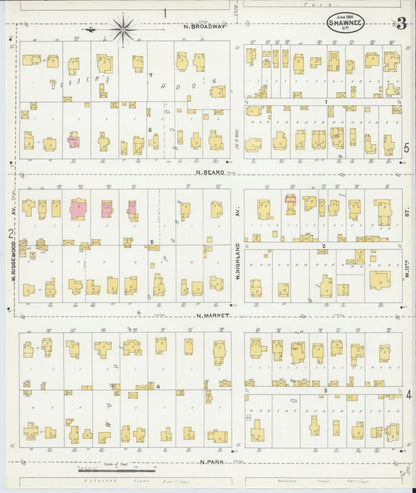 Sanborn Fire Insurance Map from Shawnee, Pottawatomie County, Oklahoma (1904), Sheet #0003 - Complete Map Set gallery image, historic Sanborn map, vintage wall art, Oklahoma Oklahoma