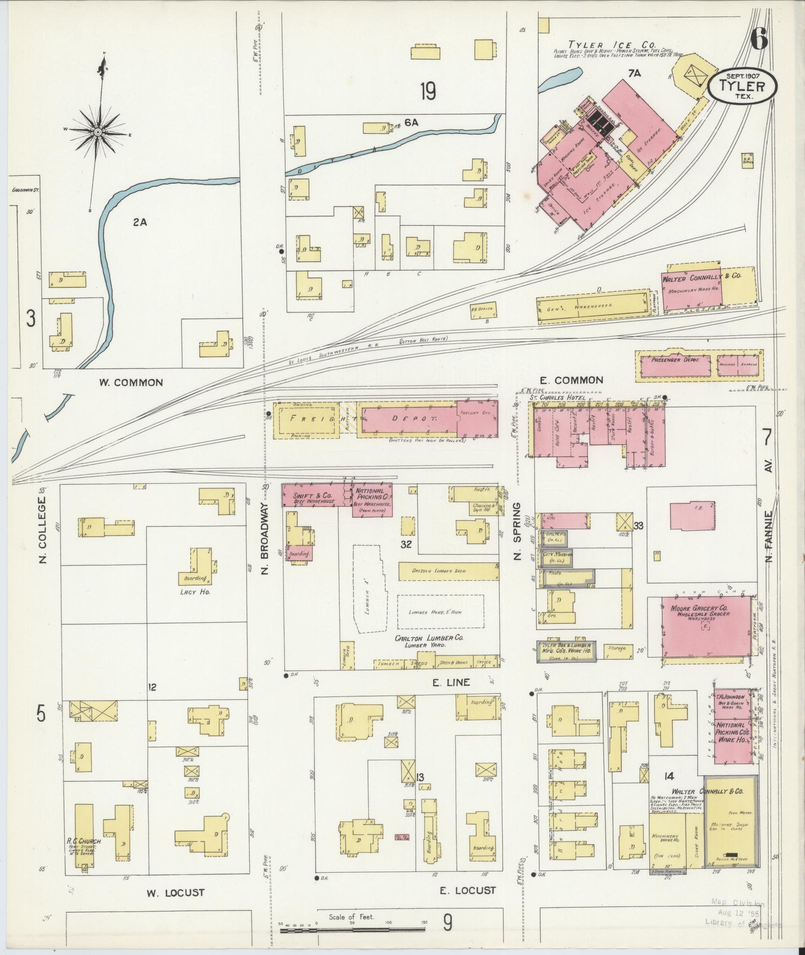 Sanborn Fire Insurance Map from Tyler, Smith County, Texas (1907), Sheet #0006 - Complete Map Set gallery image, historic Sanborn map, vintage wall art, Texas Texas