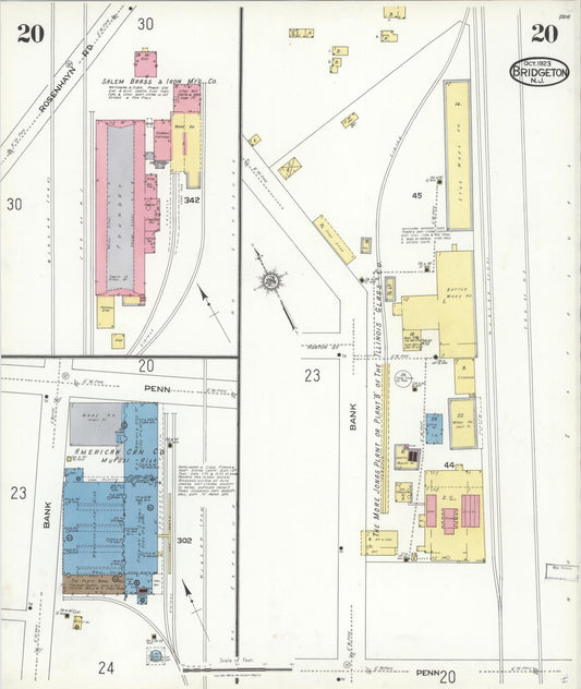 Sanborn Fire Insurance Map from Bridgeton, Cumberland County, New Jersey (1923), Sheet #0020 - Historic Sanborn Fire Insurance Map Print, vintage old map wall art, antique decor, genealogy gift, New Jersey New Jersey map